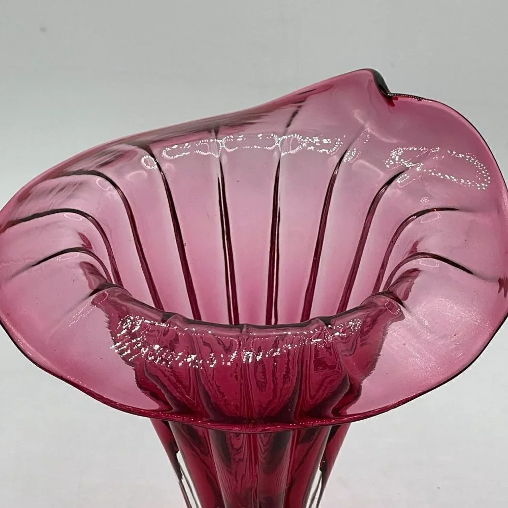 Pink Cranberry Vintage Jack In The Pulpit Floral Studio Art Glass Vase